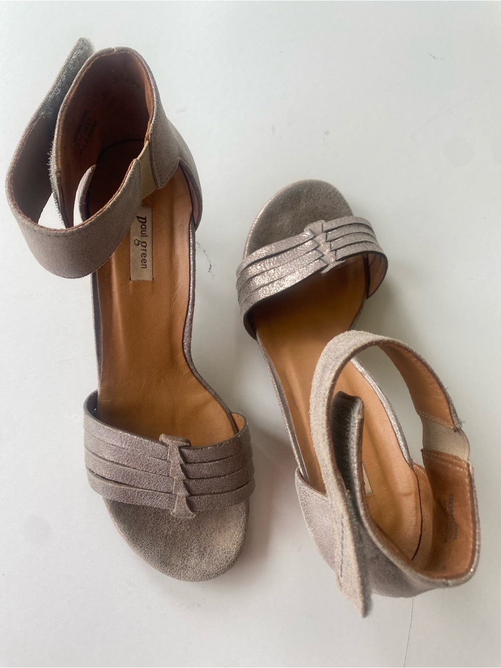 Paul Green Coco Metallic Ankle Strap Sandals Sz 5 $350